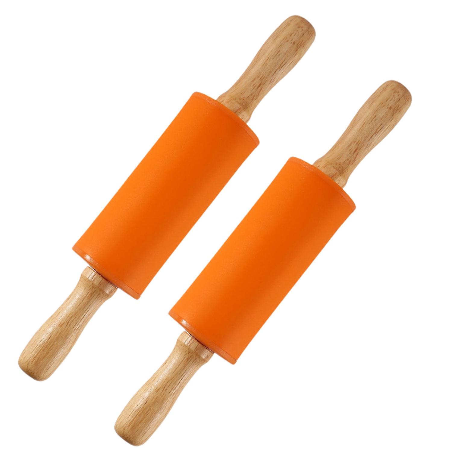 2 Pcs Small Rolling Pins Children DIY Baking Tool Wooden Handle Dumpling Dough Kis Rolling Pins Toy