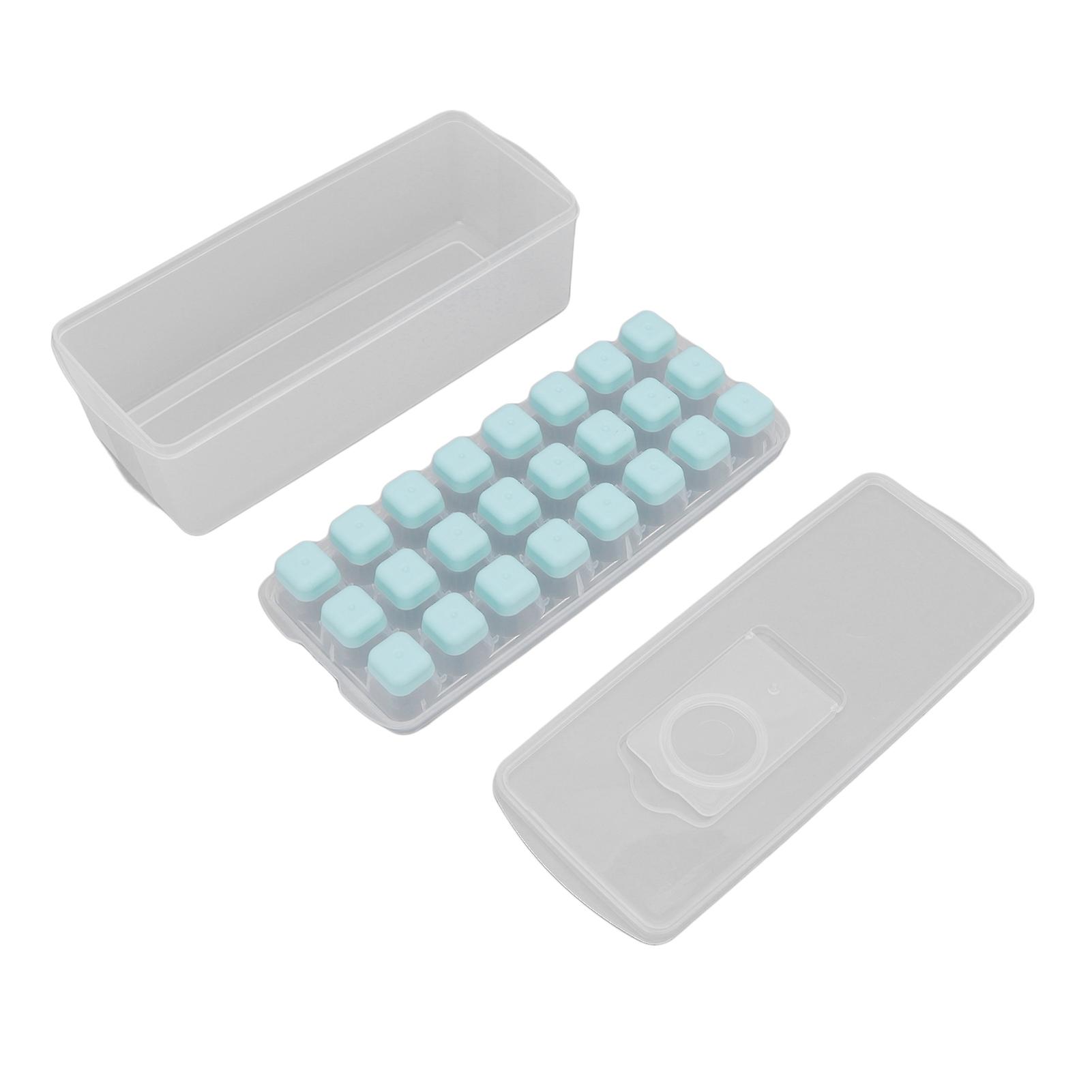 Ice Cube Tray Safe Healthy Easy Release Stackable 24 Cubes Multipurpose Ice Maker Mold with Lid for Popsicles Puddings Blue