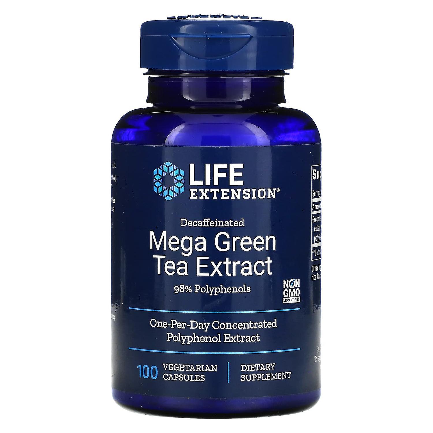 Life Extension, Mega Green Tea Extract, Decaffeinated, 100 Vegetarian Capsules