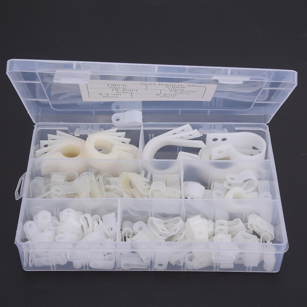 200pcs Nylon Cable Clamps Assorted R & P Clips White Box