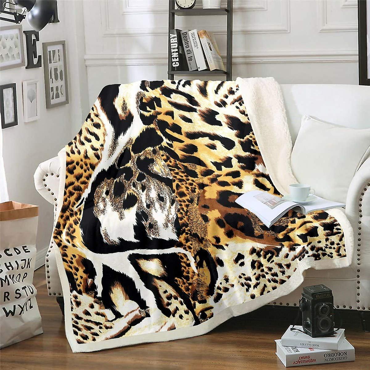 Leopard Print Sherpa Throw Blanket Cheetah Print Fleece Blanket