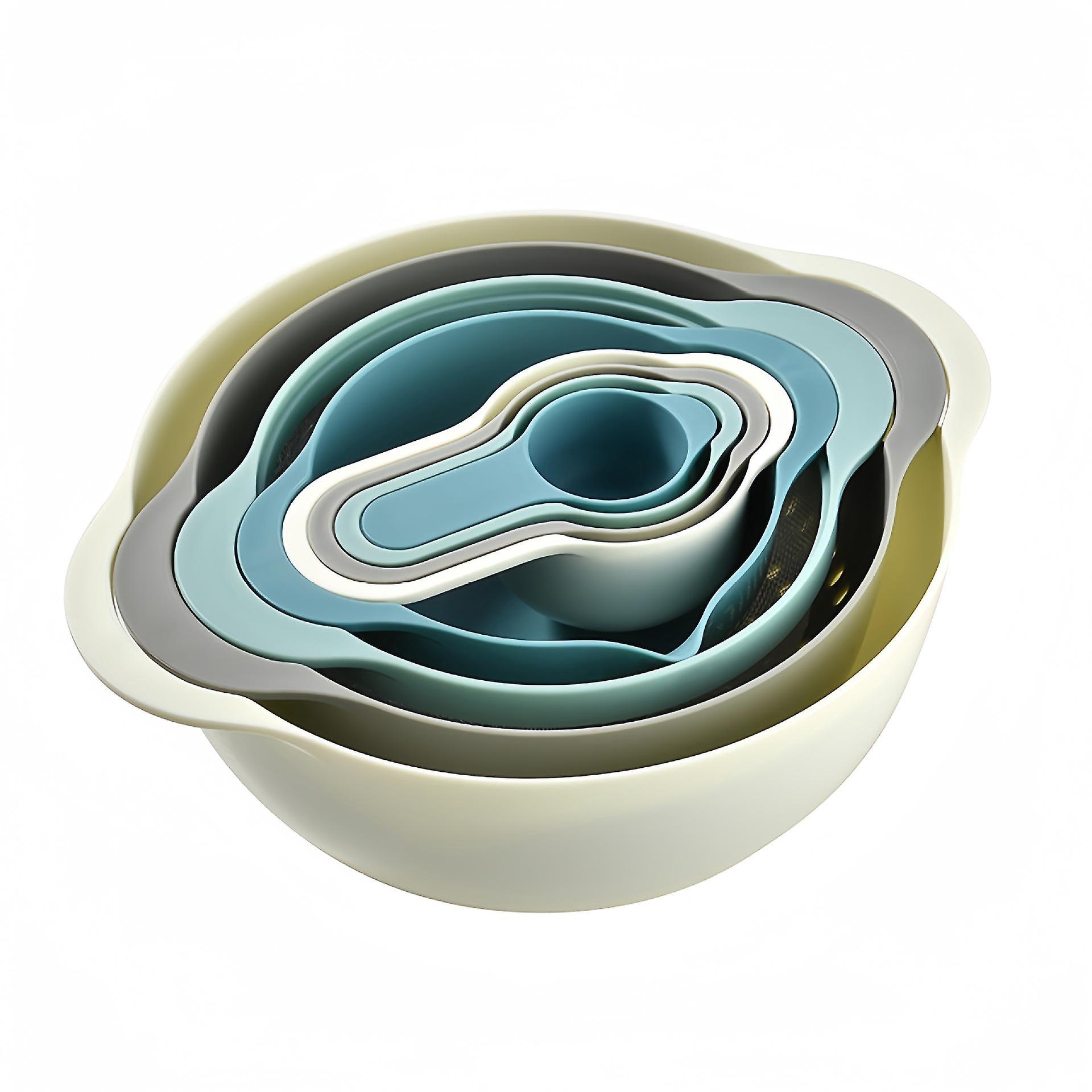 Creative Multifunctional Kitchen Set, Includes Salad Bowls, Baking Measuring Cups, Measuring Spoons, and Drain Basket, All-In-One Solution