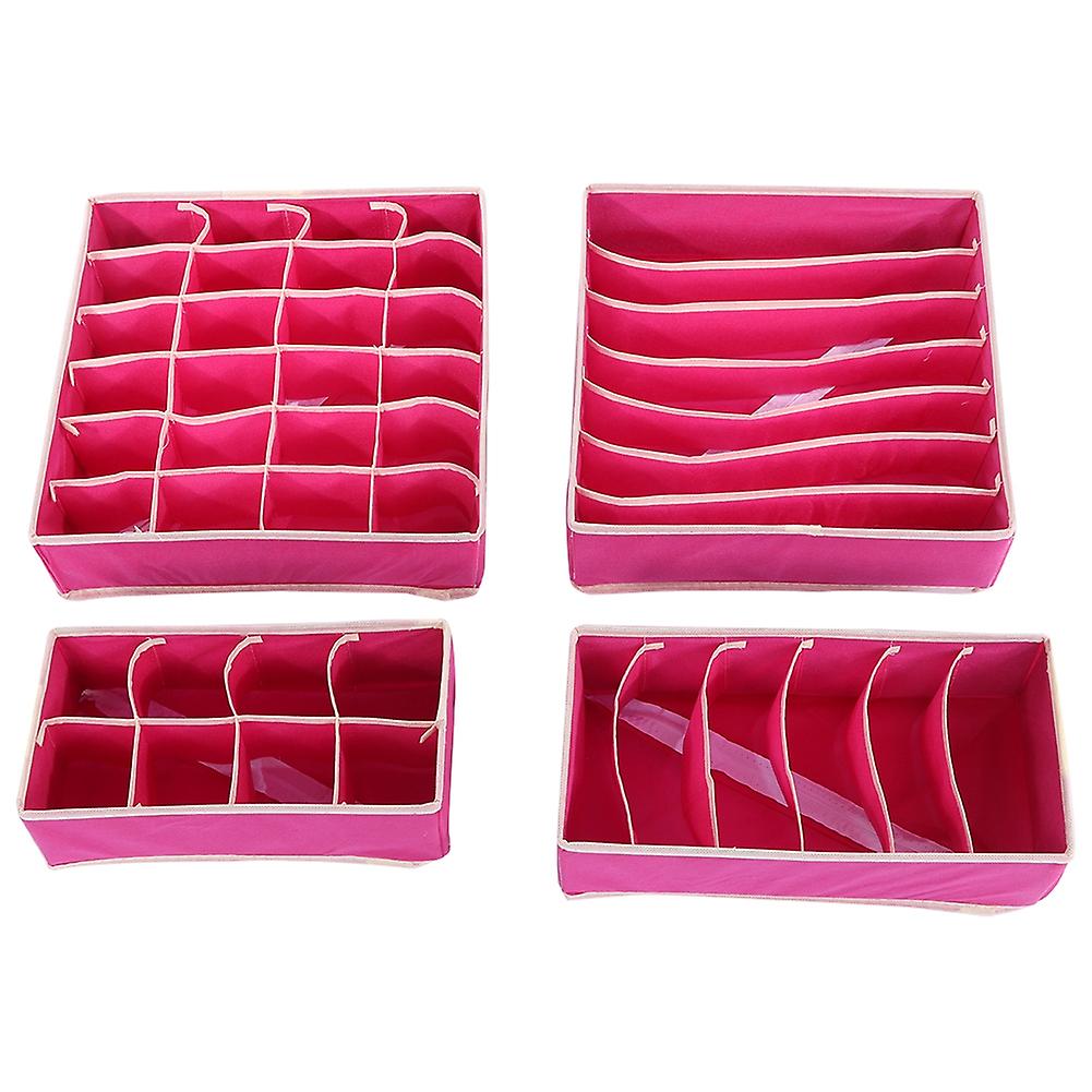 4Pcs\/Set Solid Color Underwear Storage Box Divider Organizer Socks Container (Rose Red)
