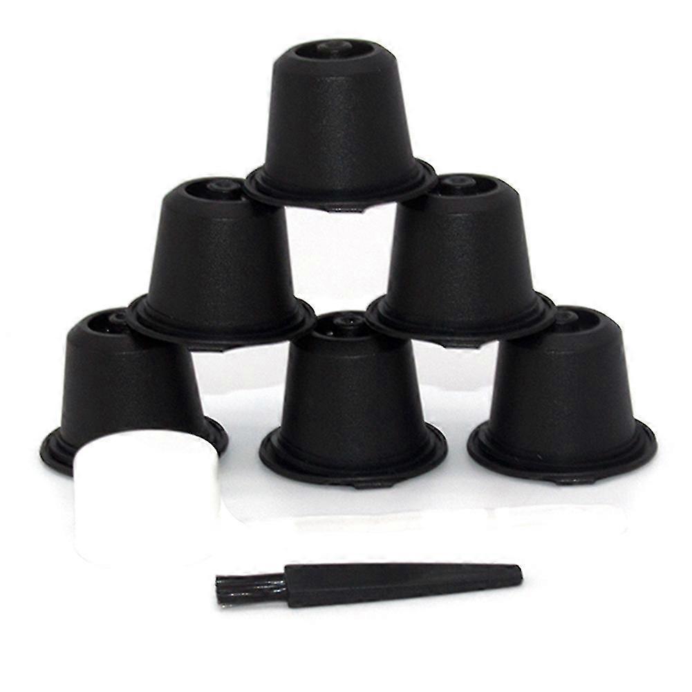 6pcs For Refillable Reusable Coffee Capsule Coffee Filter Cup Machine Capsule Plastic Filter,black