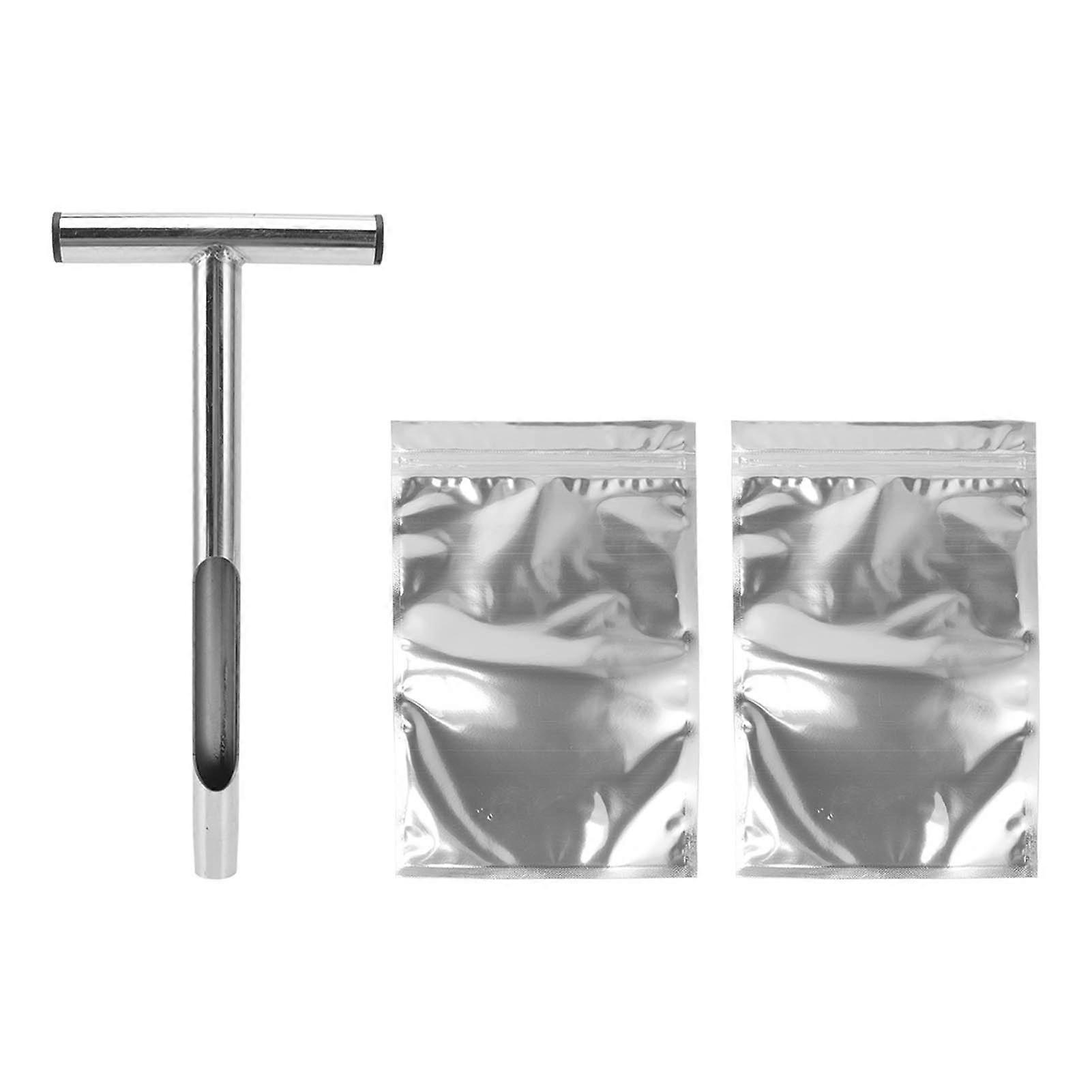 T Style Handle Soil Test Kits Stainless Steel Material Soil Sampler Kit with 2 Reusable Sampler Bags for Agriculture Forestry NO.3034