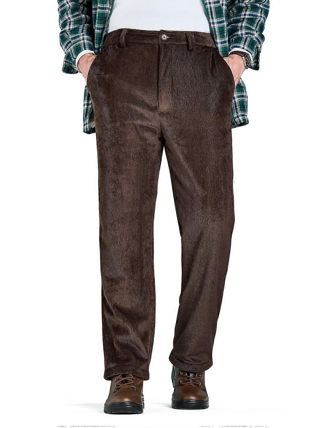 Pegasus | Mens | Sherpa Lined Cord Trousers with Stretch Waist – 8 Wale Cord, Button & Zip Fly Thermal Trousers