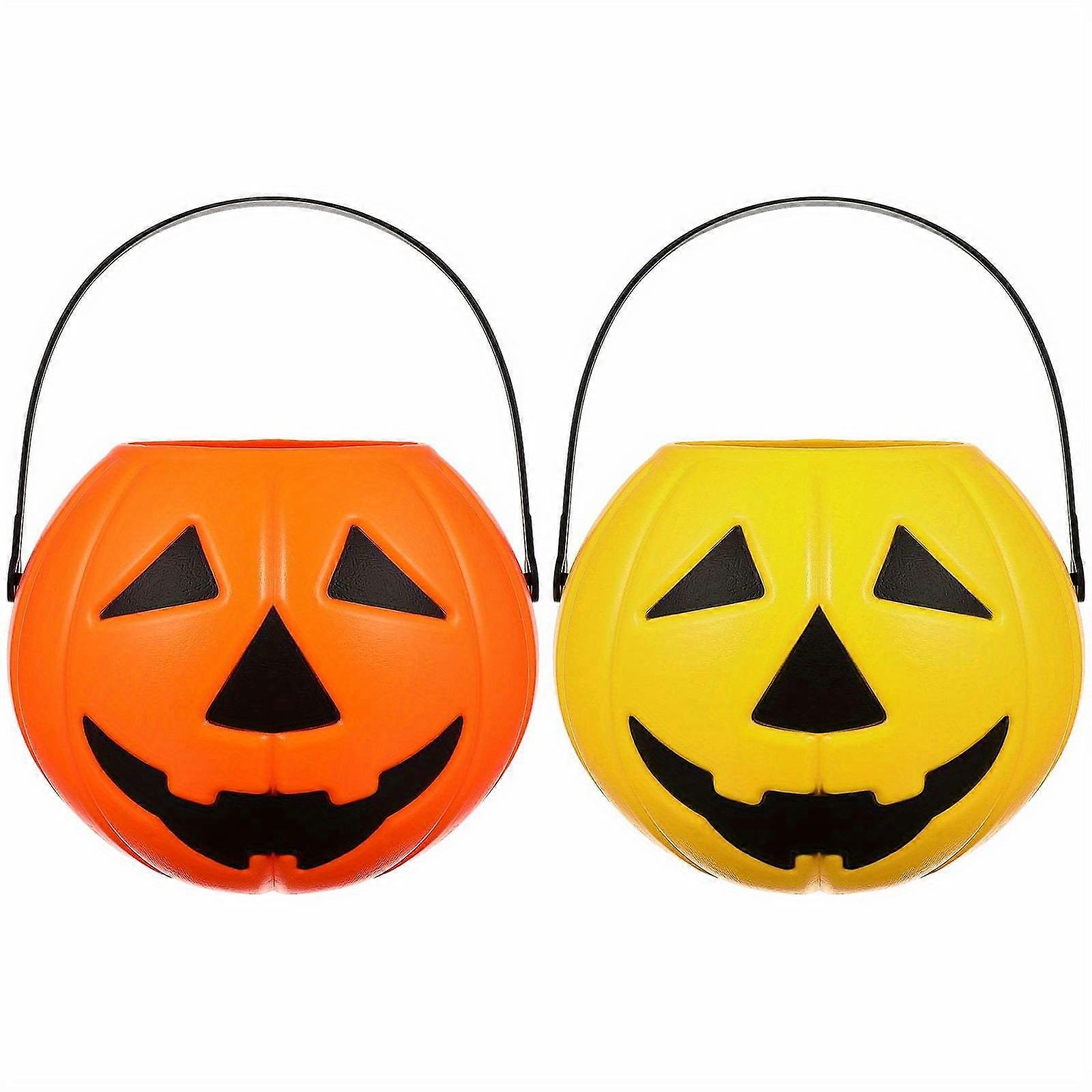 Toyvian 2pcs Halloween Pumpkin Bucket Pumpkin Candy Holder Plastic Pumpkin Buckets with Handles