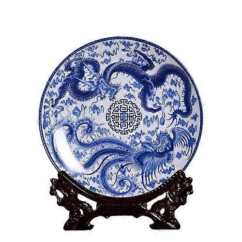 Decorative Trays-Phoenix Union-Blue & White Dragon & Phoenix Plate