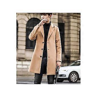 Kaki Herfst Winter Nieuwe Middellange Wollen Overjas Heren Slim Coat Windbreaker