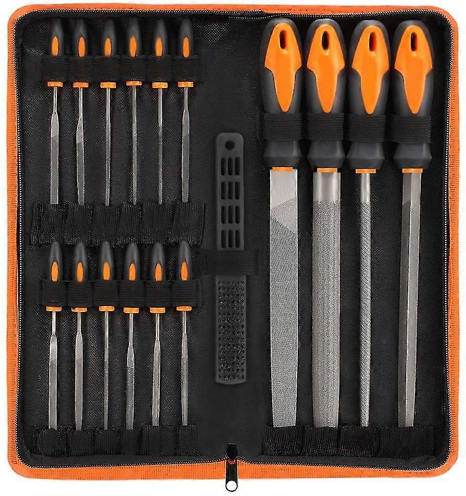 17pcs File Tool Set With Carry Case,Premium Grade T12 Drop Forged Alloy Steel, Precision Flat/Triangle/Half-Round/Round Large File And 12pcs Needle Fi