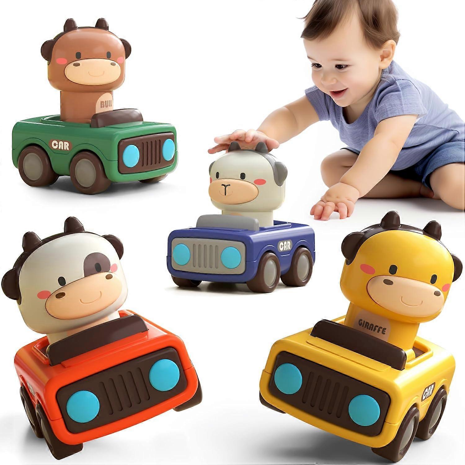 iPlay, iLearn Press and Go Car Toys for Toddlers 1-3, Baby Animal Racing Cars, Infant Play Vehicle Set, Baby Push Go Friction Car Toys for 6-9-12-18 M