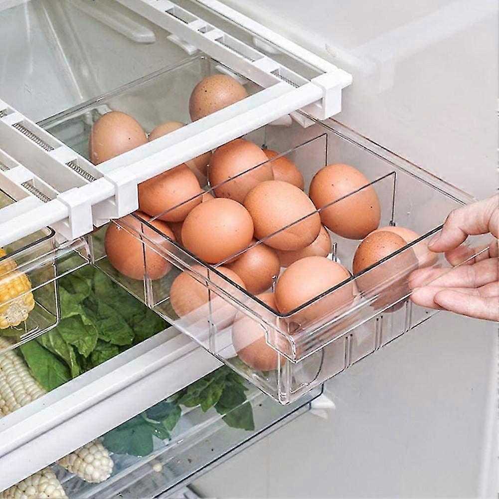 Fridge Storage Bin, Sliding Fridge Drawer Organizer, Clear Bracket Storage Box