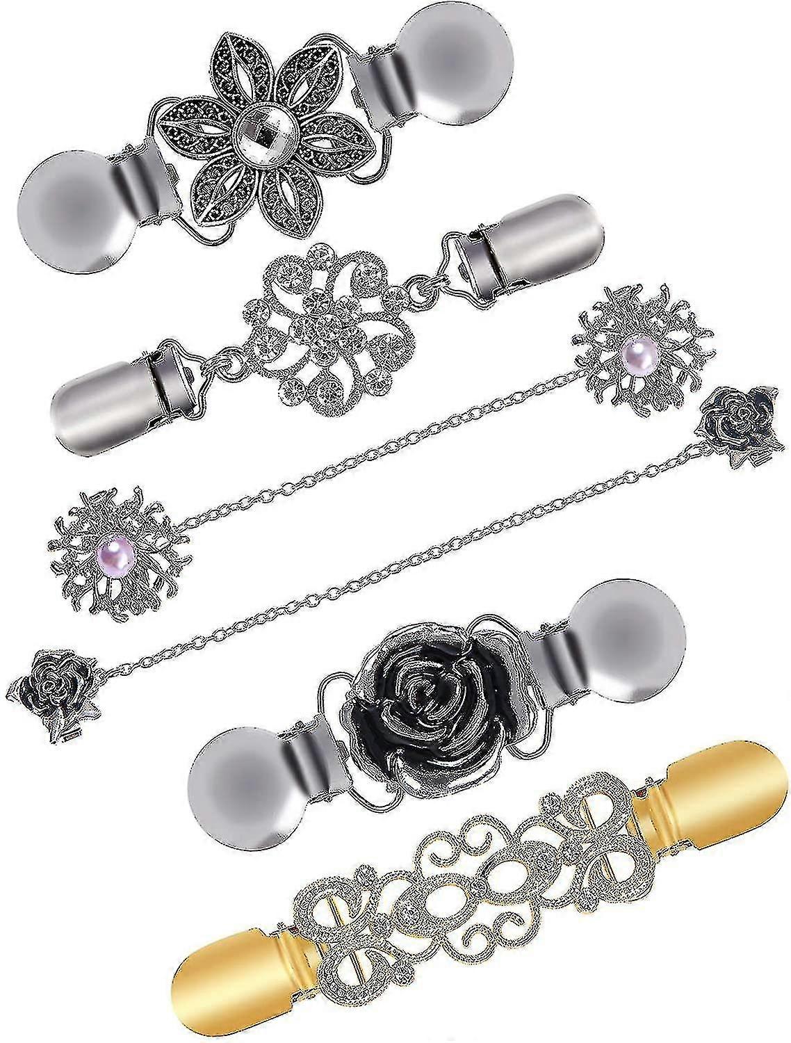 6pcs Fit Cinch Clips Set, Retro Cardigan Collar Clips