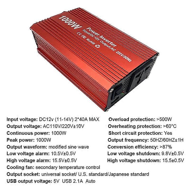 1000W power inverter Modified Sine Wave DC 12V to AC 220V car Transformer Convert Universal socket Charger Converter Adapter