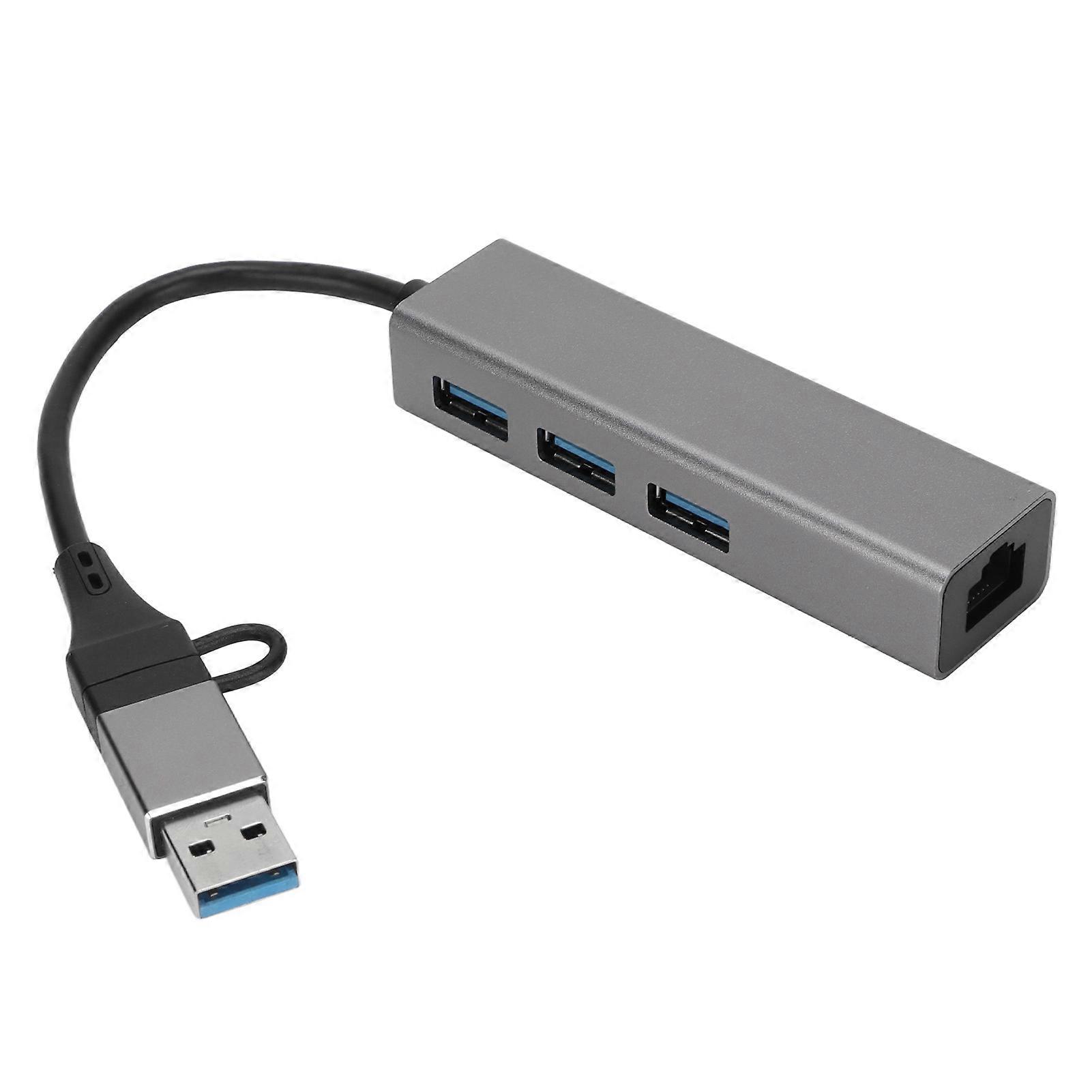 Concentrador USB3.0 5Gbps Plug and Play 4 Puertos Aleación de Aluminio USB C a RJ45 Adaptador para Windows para Linux para OS X Gris Plata YEMAA