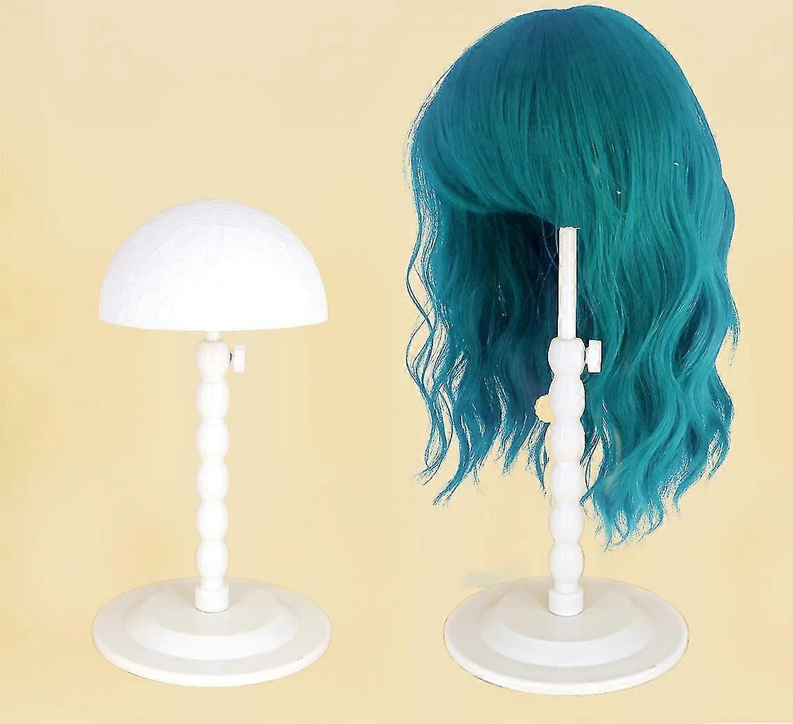 Portable Wig Head Stand Adjustable Height Hat Display Folding Head Holders Plastic Wig Stand (white)