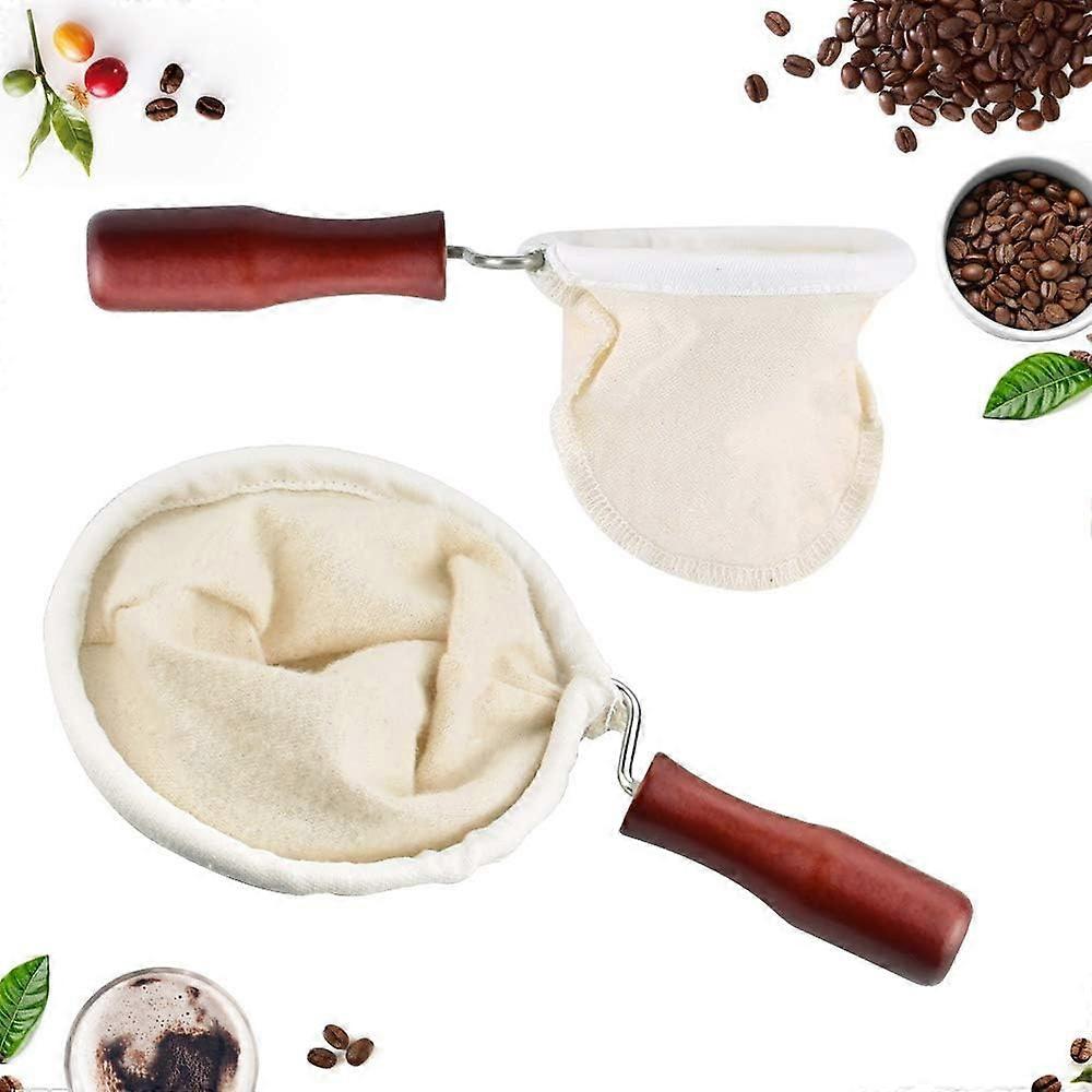 2Pcs Reusable Coffee Filter Fabric Tea Filter Handmade Cafe Flannel Fabric Filter Bag Tea Infuser Coffee Sock Pouch with Wooden Handle