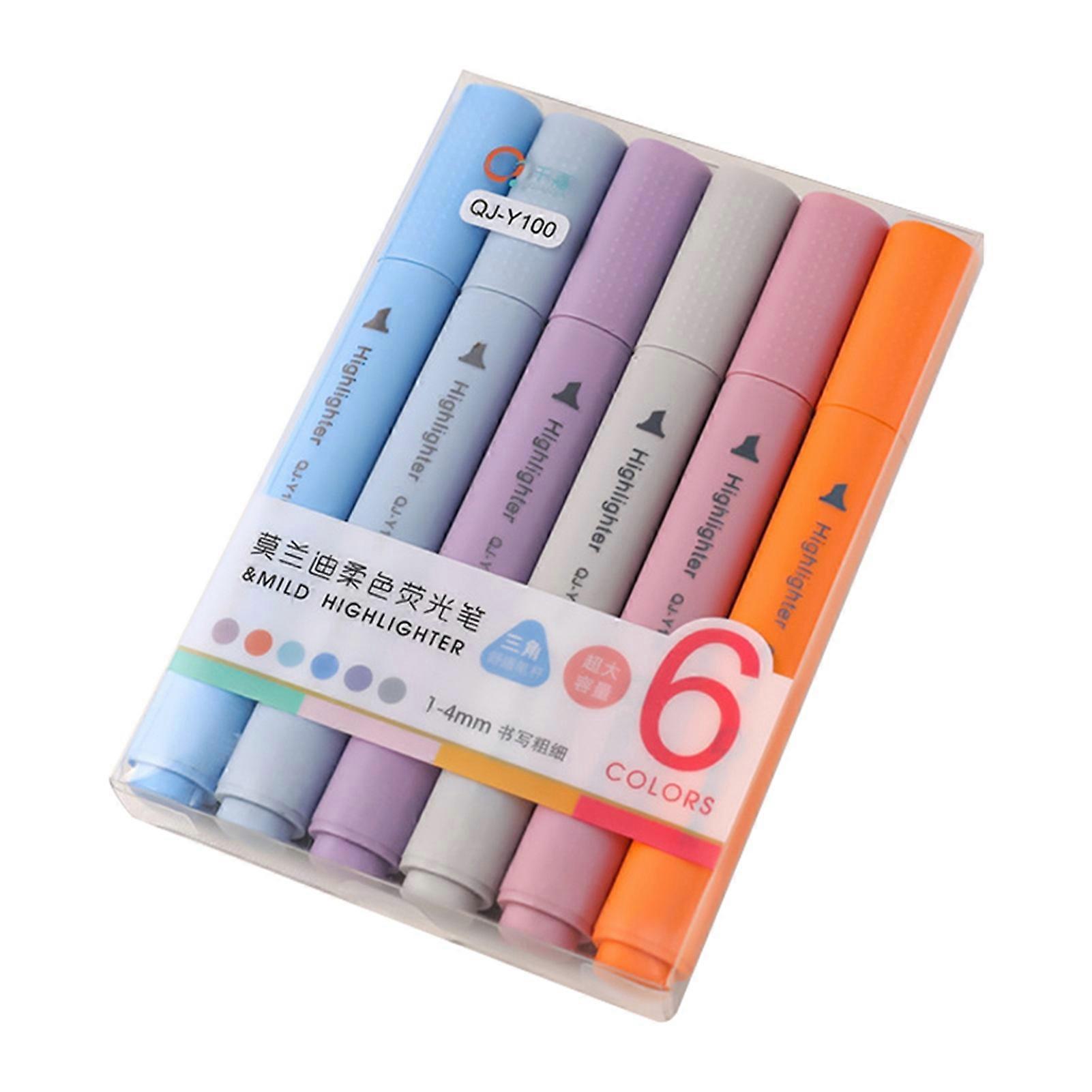 6Pcs Marker Pen Comfortable Grip Even Ink Output Writing Fluently Triangular Rods Mark Office Learning Highlighter Pen School Supplies KAESI