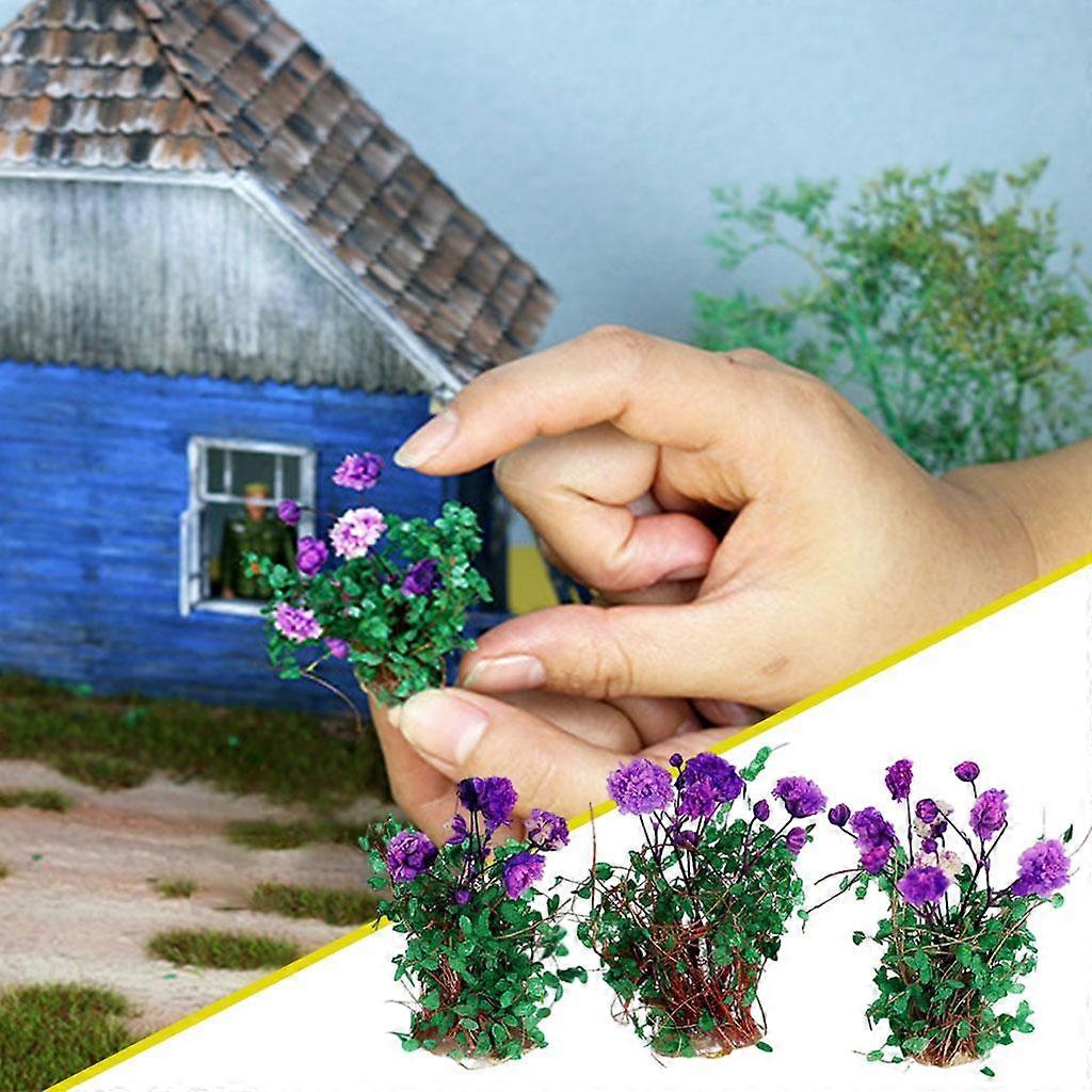 3x Miniature Flower Artificial Flower for Micro Landscape Railroad Scenery Decoration - Violet, 4cm