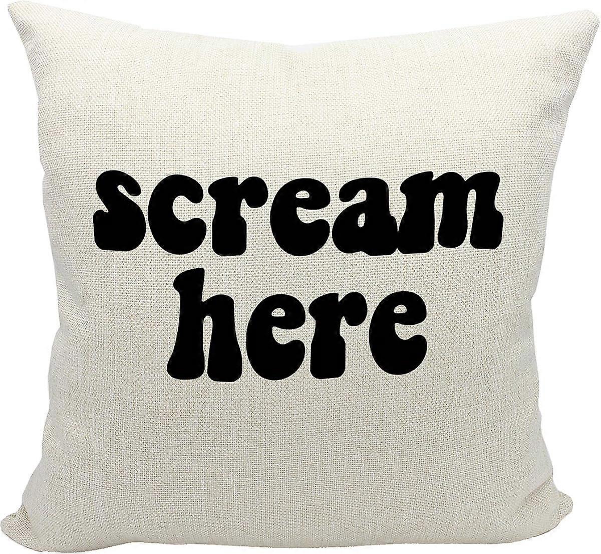 面白いスクリームデコレーション、スクリーム枕カバー18x18、楽しい枕、楽しいスロー枕、面白いスロー枕、楽しい装飾的な枕、ここで面白いユーモアスローを叫ぶ