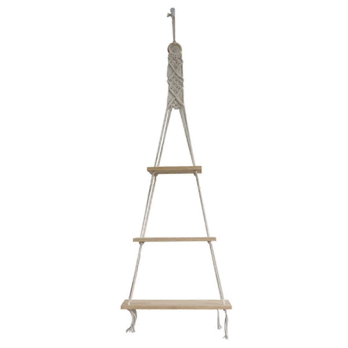 Macrame Wall Hanging Shelf 3 Tier Wood Floating Shelves with Woven Rope Boho Room Decor for Bathroom,Bedroom,Living Room