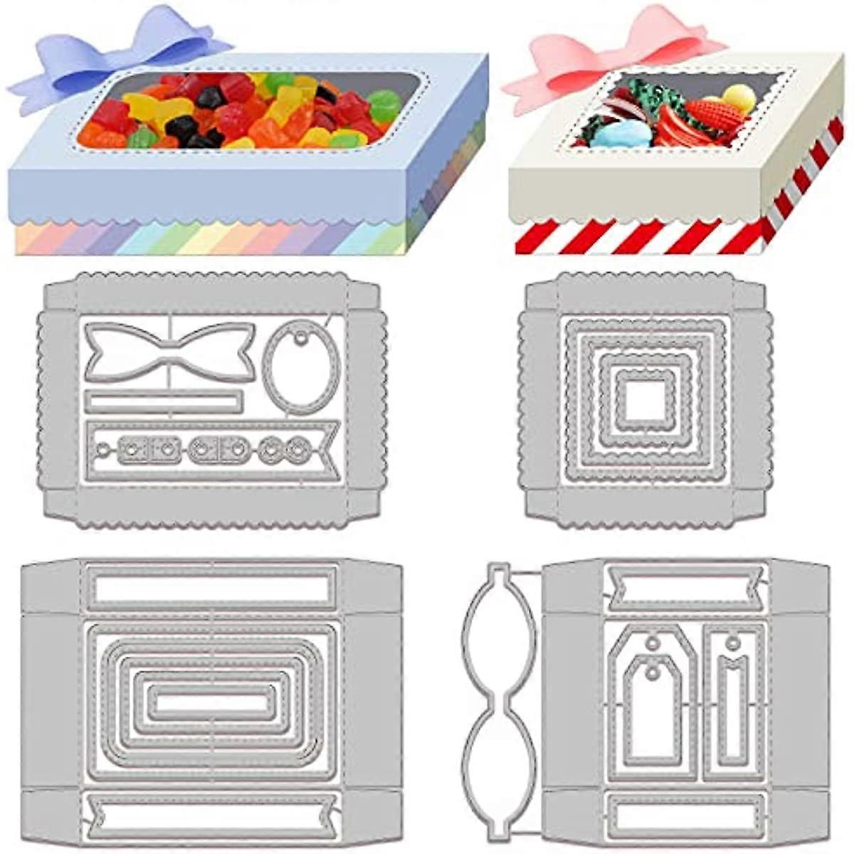 4Pcs Gift Box with Window Cutting Dies Metal 3D Candy Box Frame Die Cuts Embossing Stencils Template