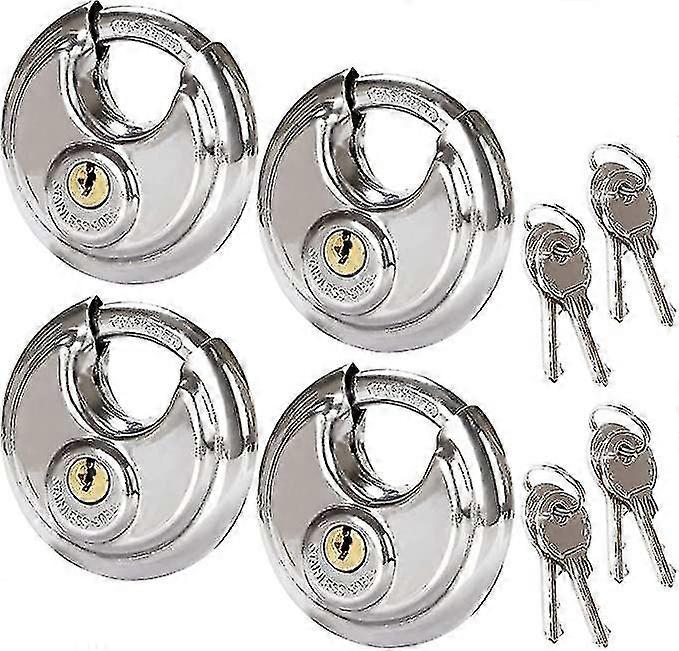 Set Of 4 Stainless Steel Security Circular Padlocks, Rust Resistant Disc Padlocks