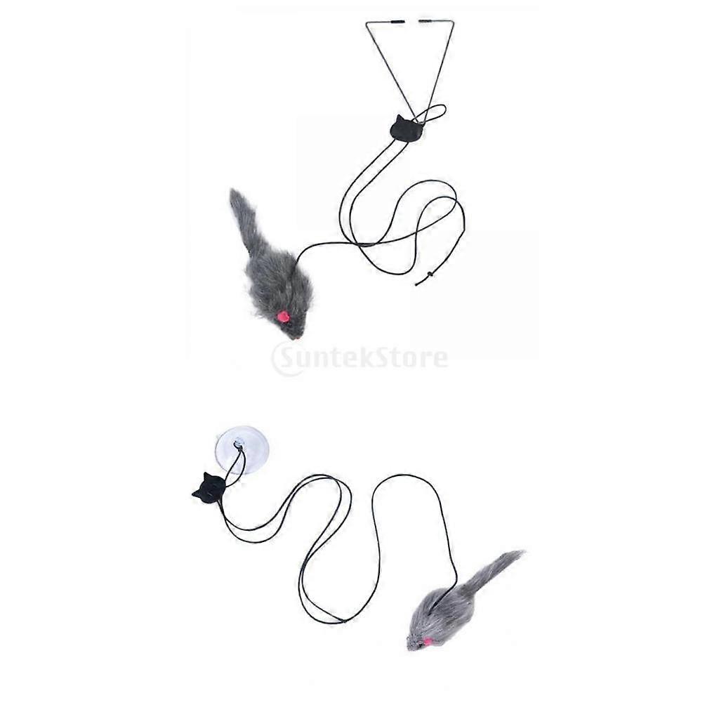 2Pcs Multifunction Cat Mouse Toy Plush Mice Interactive Cat Teaser Retractable for Kitten