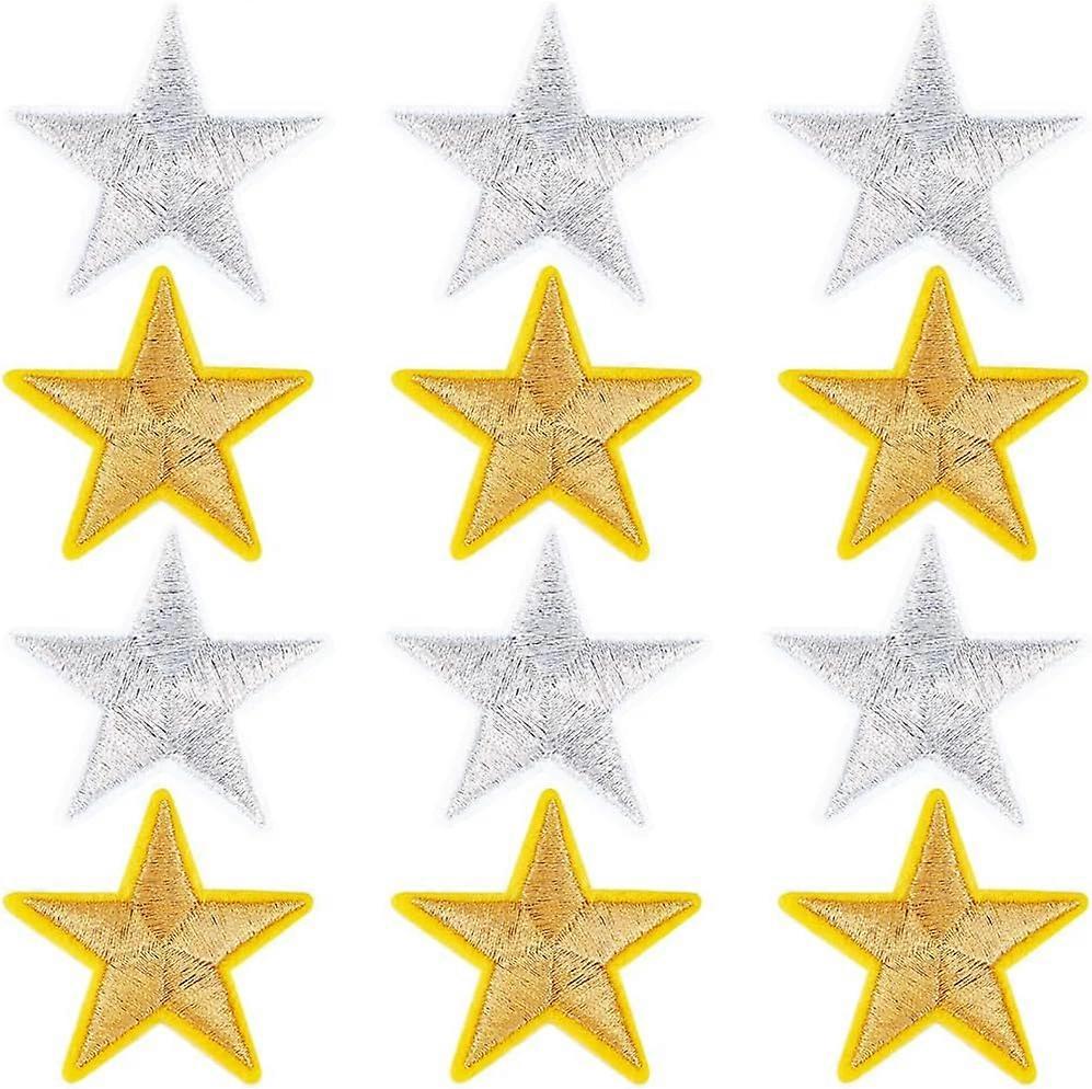 Star Iron on Patches Adhesive Stars Shape Embroidery Cloth Sew on Patch Small Yellow&White Appliques Embellishments 20Pcs Computerized for DIY Clothes