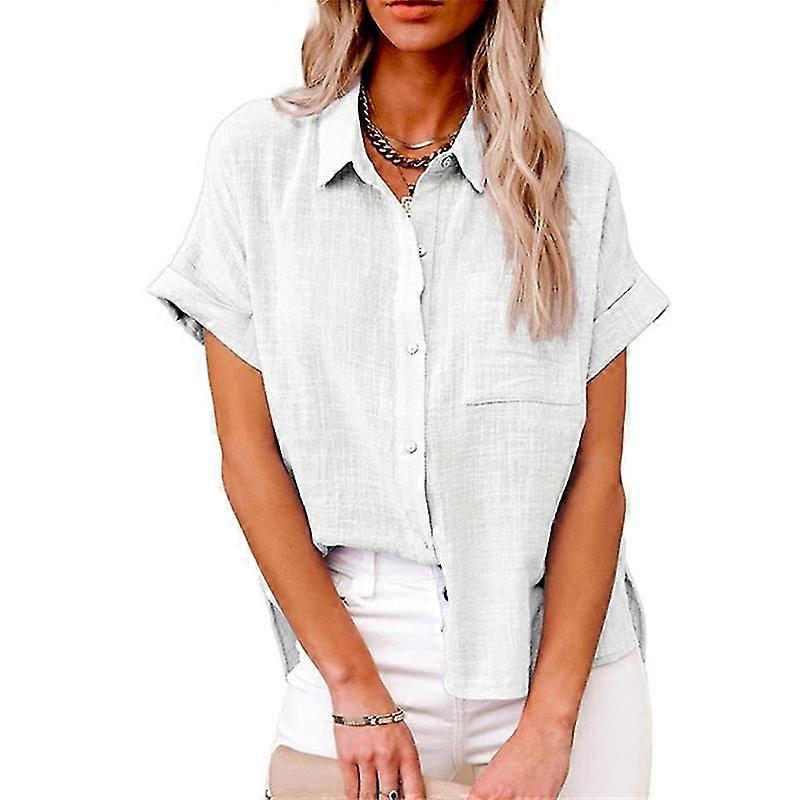 Kvinder kortærmet bomuld linned skjorter Button Down bluse gaze krave sommer toppe Boho afslappet dametøj