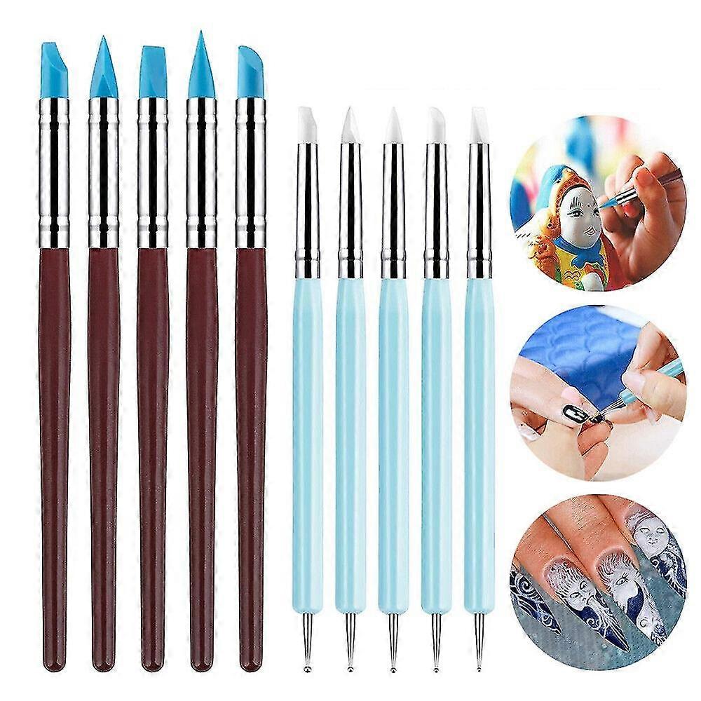 10 PCS Silicone Polymer Clay Sculpting Tool Pen Rubber Tip Color Shaping Wipe