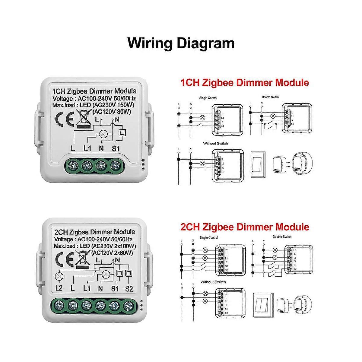Tuya ZigBee Smart Dimmer Switch Module Supports 2 Way Control DIY Dimmable Switches 10A Work for Al
