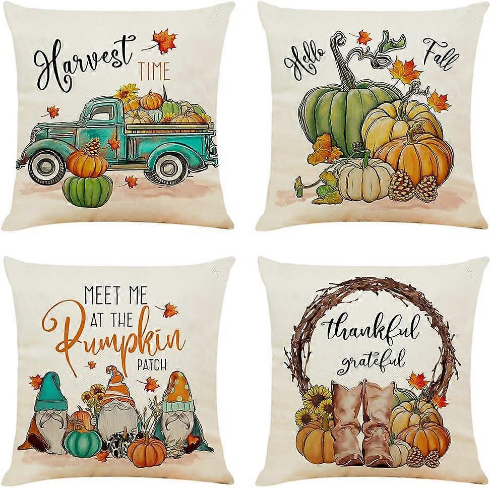 Cushion set 45x45 Autumn yellow linen sofa decorative cushion set of 4 orange leaves modern pumpkin cushion set(Pillow not included)