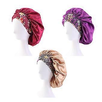 3pcs Hair Bonnet Hat Hairstyle Satin Soft Women Girls Adjustable Width Home Use