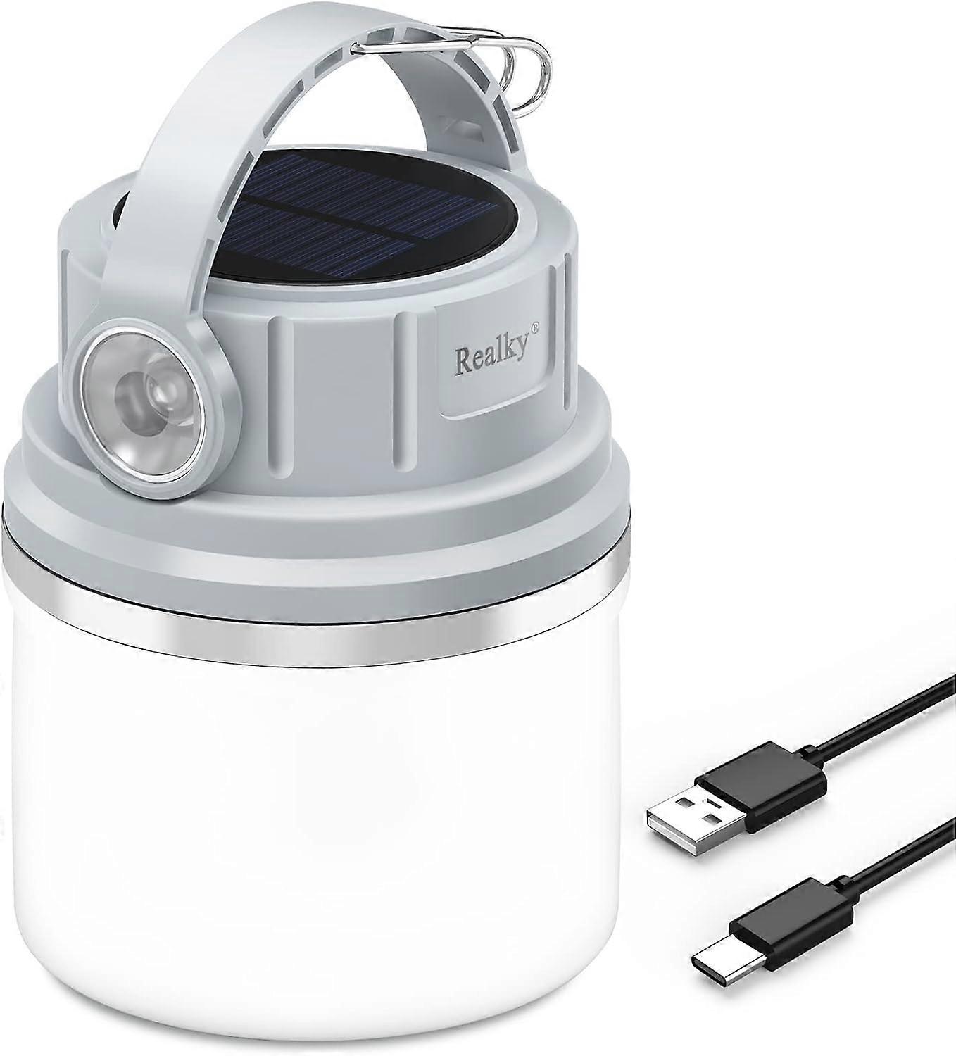 LED Solar Camping Light, Super Bright 350 Lumen Rechargeable Camping Light, 4 Light Modes, Dimmable Searchlight with Hook