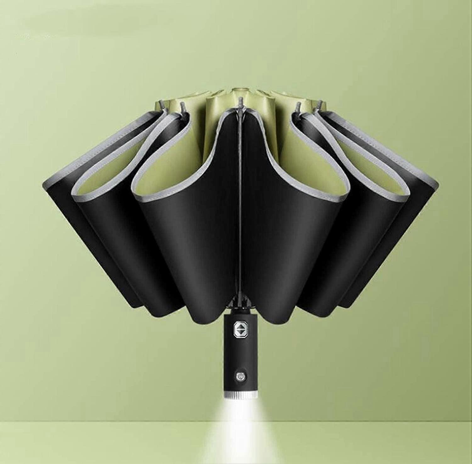 Automatic Opening and Closing Inverted Three-Fold Folding Umbrella Reflective Side with Flashlight