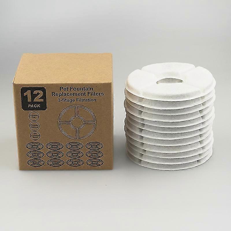 Twelve-piece Automatic Cat Fountain Filter With Resin And Activated Carbon, Replacement Water Filter Filter Cotton For Cats And Dogs (round) - 13.5cm*