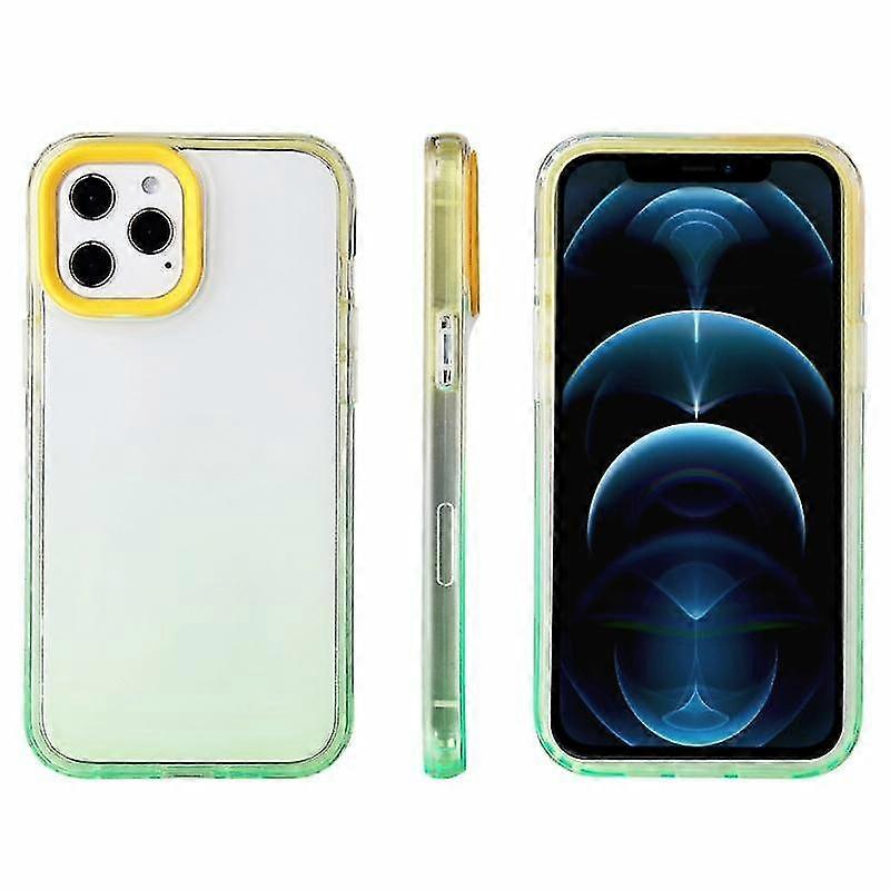 For Iphone 12 Pro Max Candy Gradient Flat Surface Tpu + Pc Shockproof Case(green Yellow)