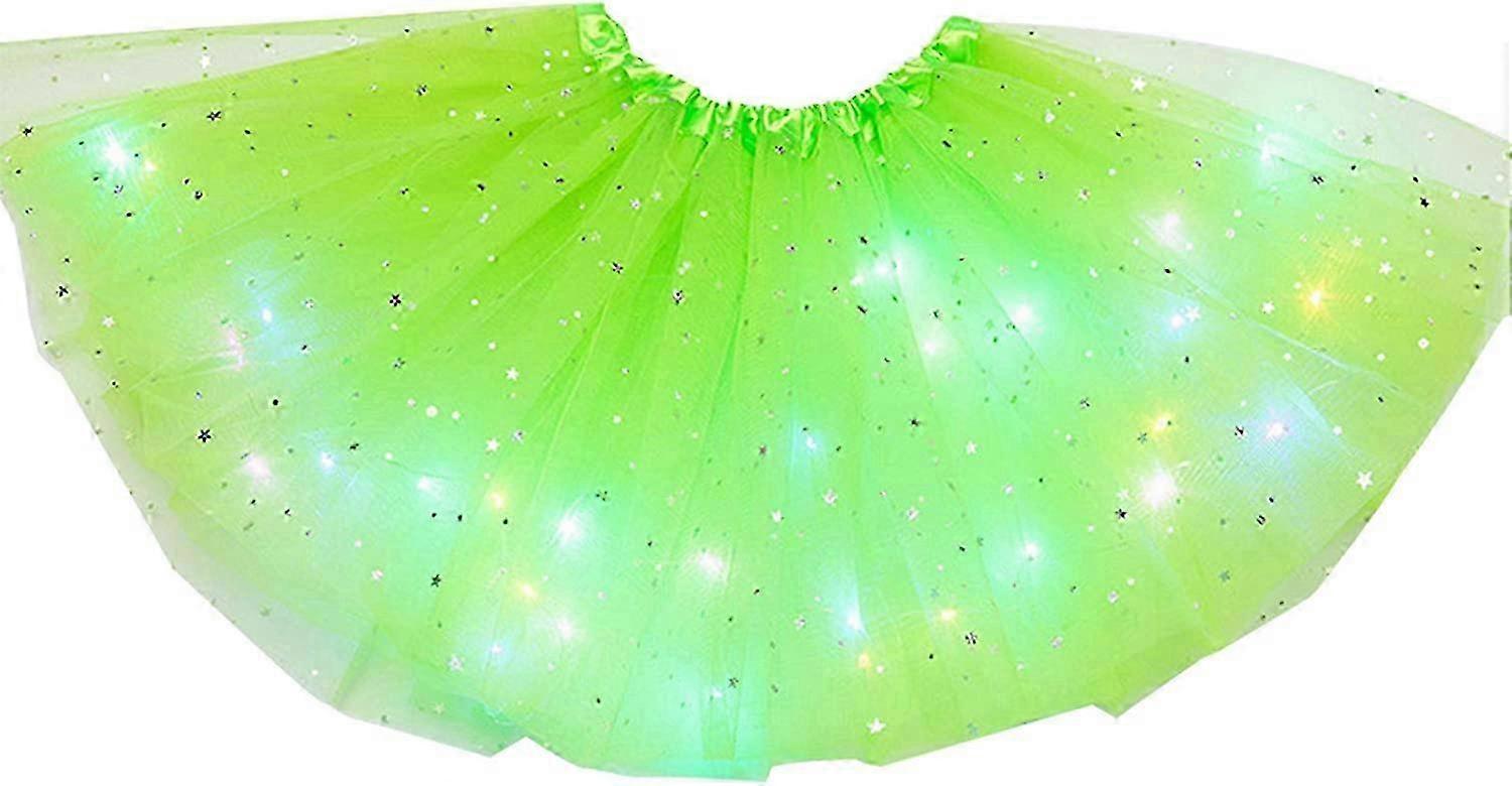 Saia Tutu para Meninas com Luzes LED Saia Infantil Saia Clássica Tule Tutu (Verde Claro)