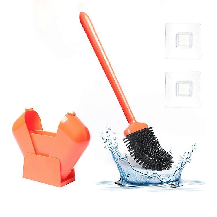 Bathroom Toilet Brush and Holder Set (Orange)