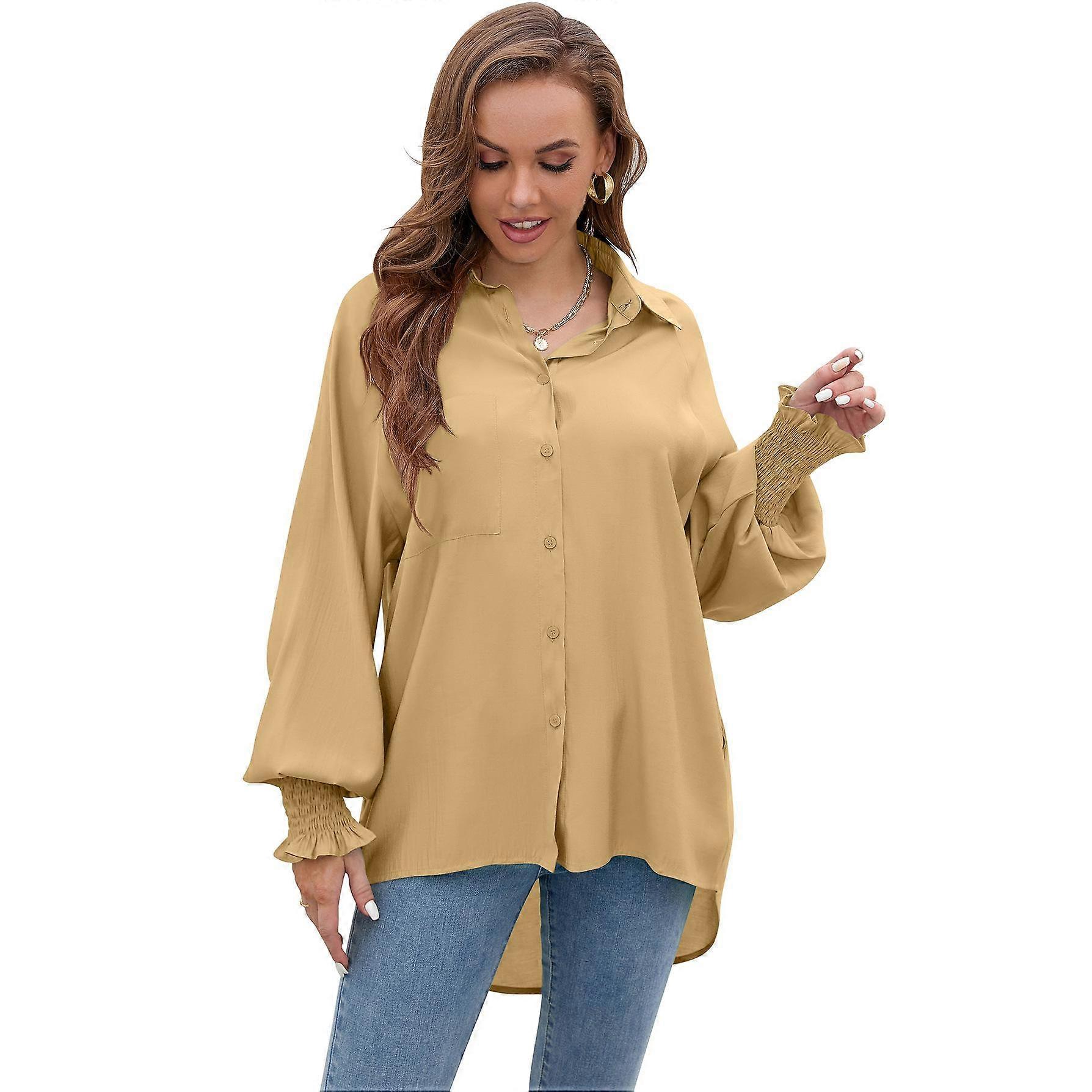 Spring and Autumn Women's Shirt Insert Sleeve Tencel Top Soft Solid Color Loose Plus Size Blouse