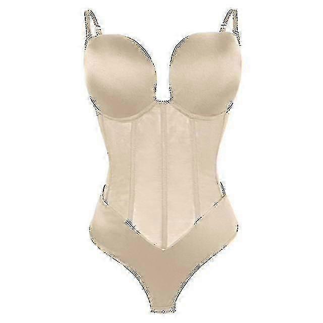 マイク女性シェイプウェアボディスーツスリミング下着バックレスUプランジひもプッシュアップコルセット結婚式用