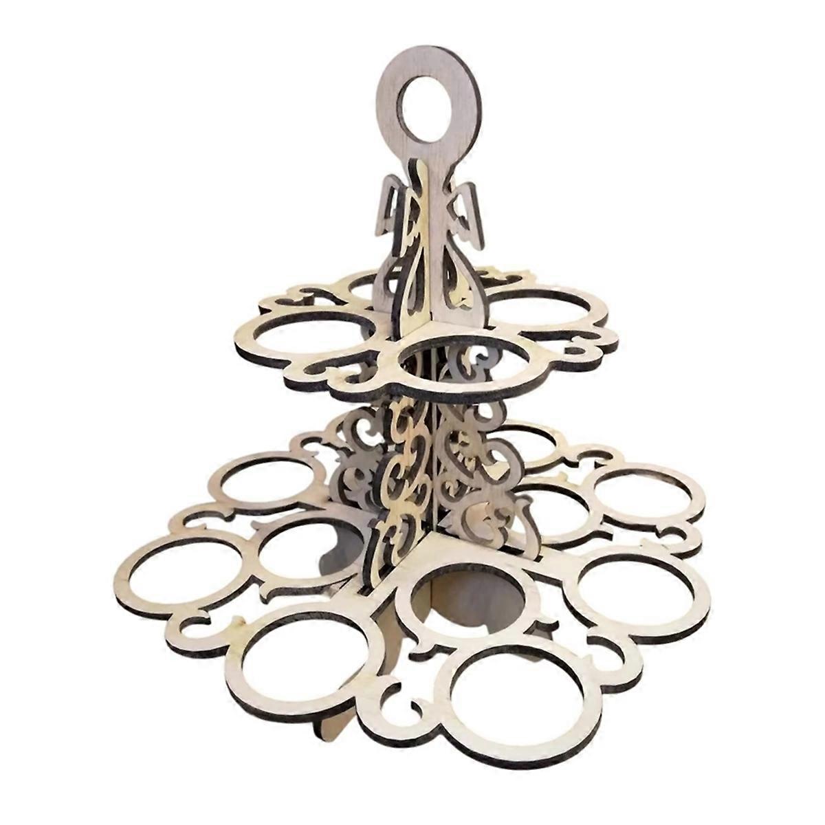 Easter Eggs Stand Shelf Reusable Ornament Storage 2 Tier Rack Wood Display for Kitchen Desktop Counter Countertop