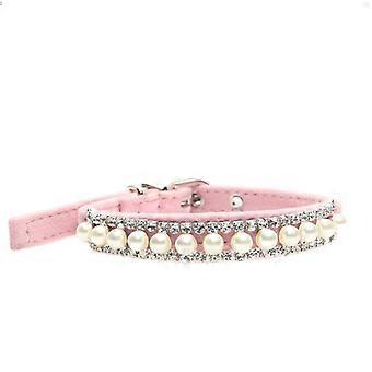 Jewelry Dog Cat Collar Pearl Leash Set Necklace with Crystal Rhinestone Imitated Pearl Pet Adjustable Neck for Small Puppy KittenM