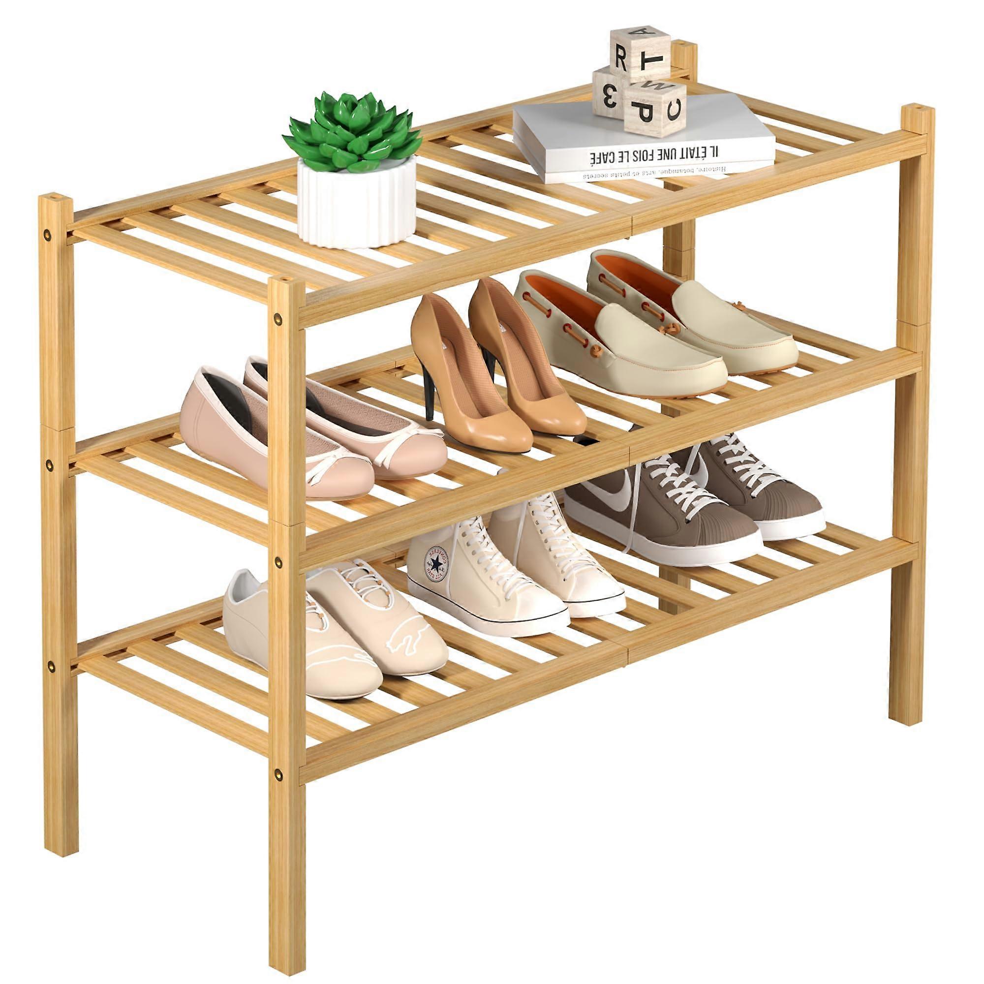 Stackable Shoe Rack for Closet 27"x11"x20" Natural Wood, Space-Saving Organizer, Easy Assembly, Versatile Design