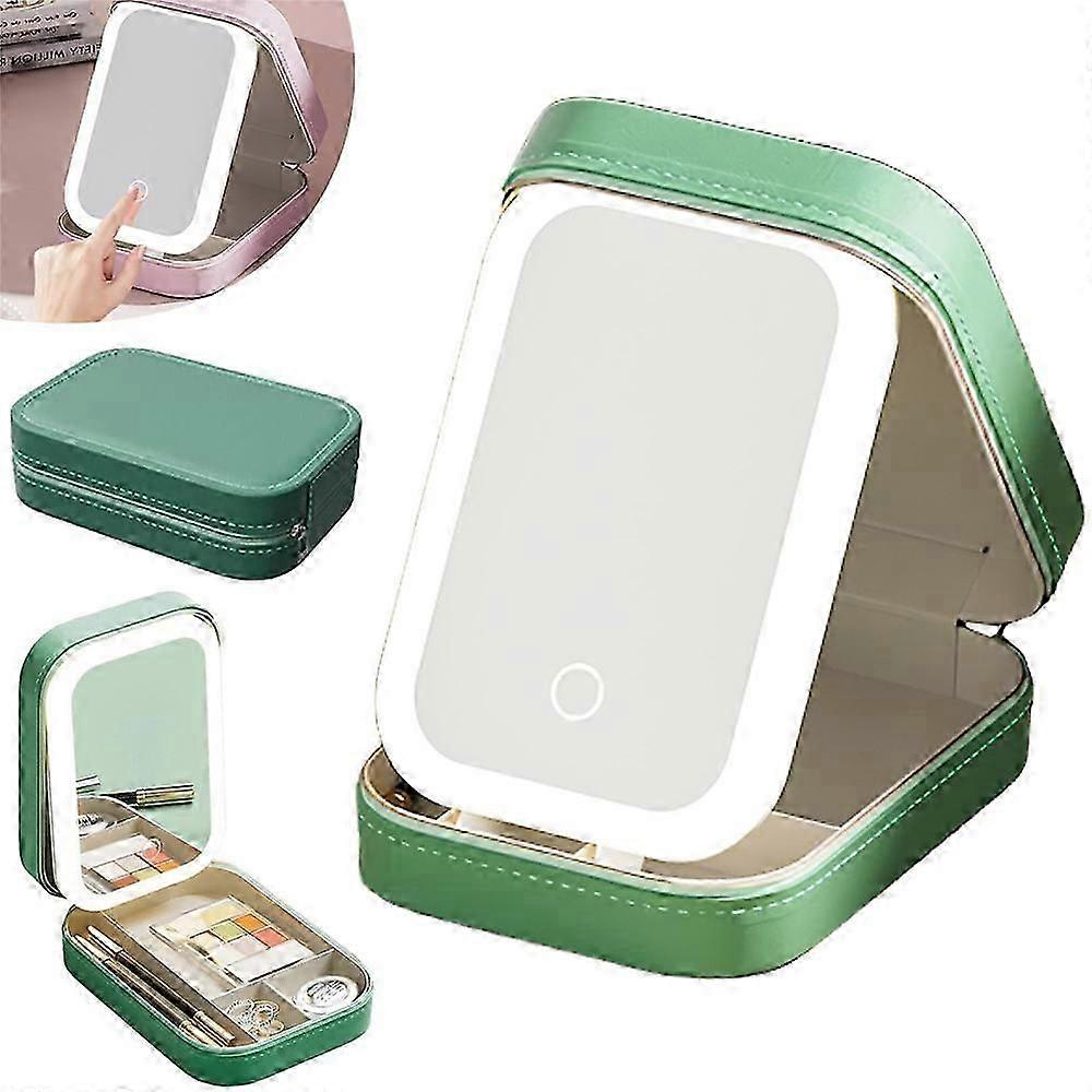 Mini Travel Makeup Bag with LED Portable Adjustable Makeup Mirror, Three Colors Brightness Adjustable Rechargeable Makeup Mirror with Led Lights