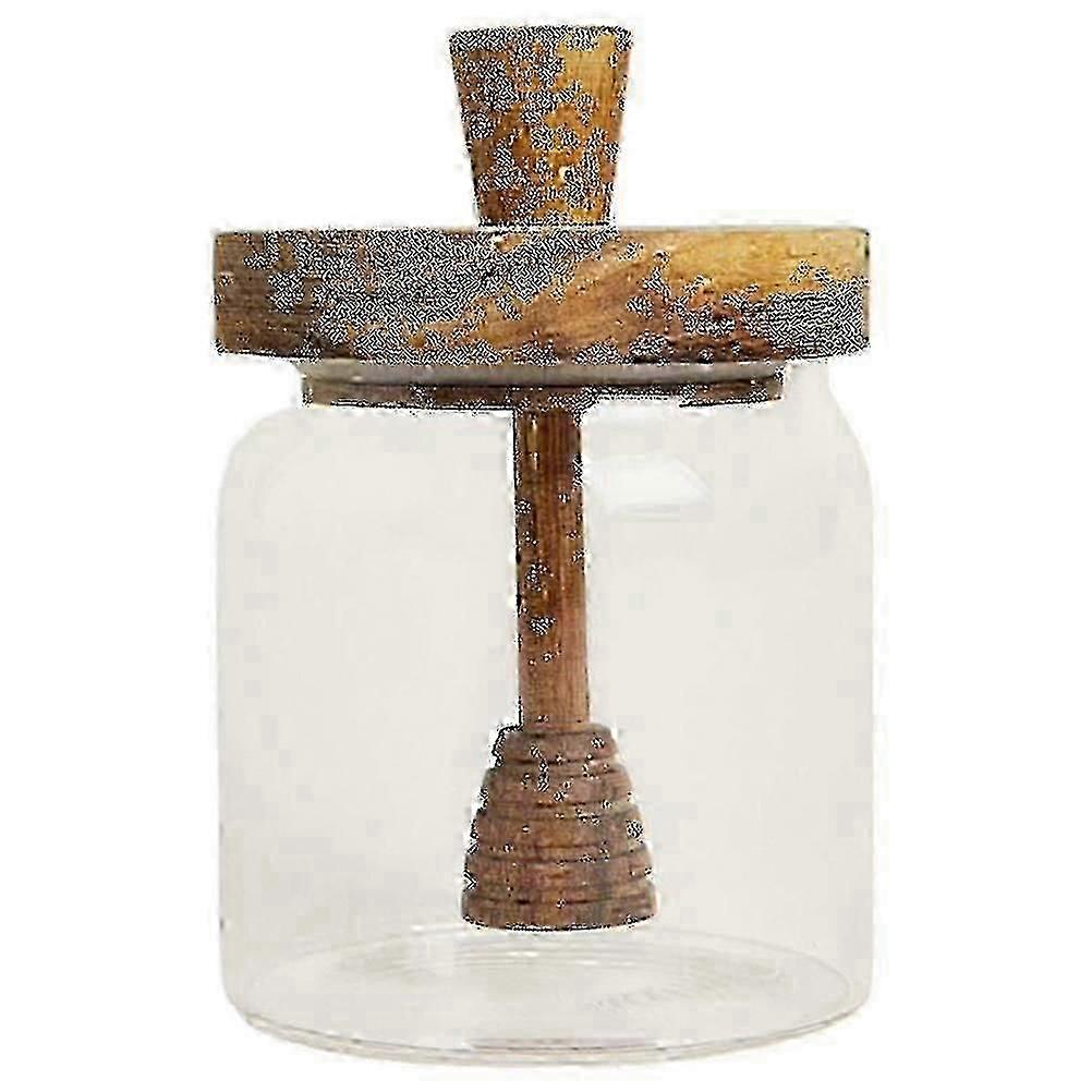 유리 꿀 냄비 홈 주방 꿀 항아리 나무 디퍼와 뚜껑 꿀 용기