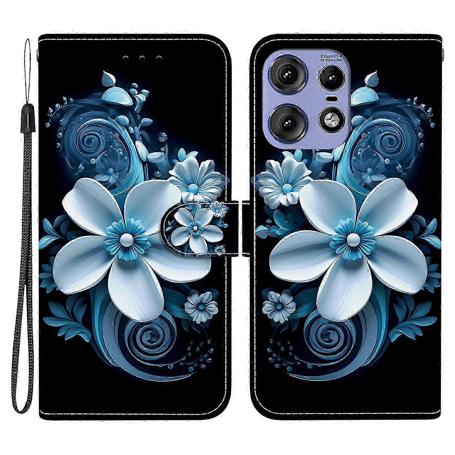 compatible Motorola Edge 50 Pro 5G Case Pattern Printing Anti-Drop Leather Flip Wallet Phone Cover with Lanyard