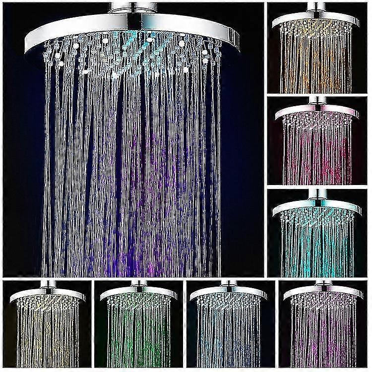 20cm Round LED Rain Shower Head with 7-Color Auto Change, High Pressure & Water Saving Design