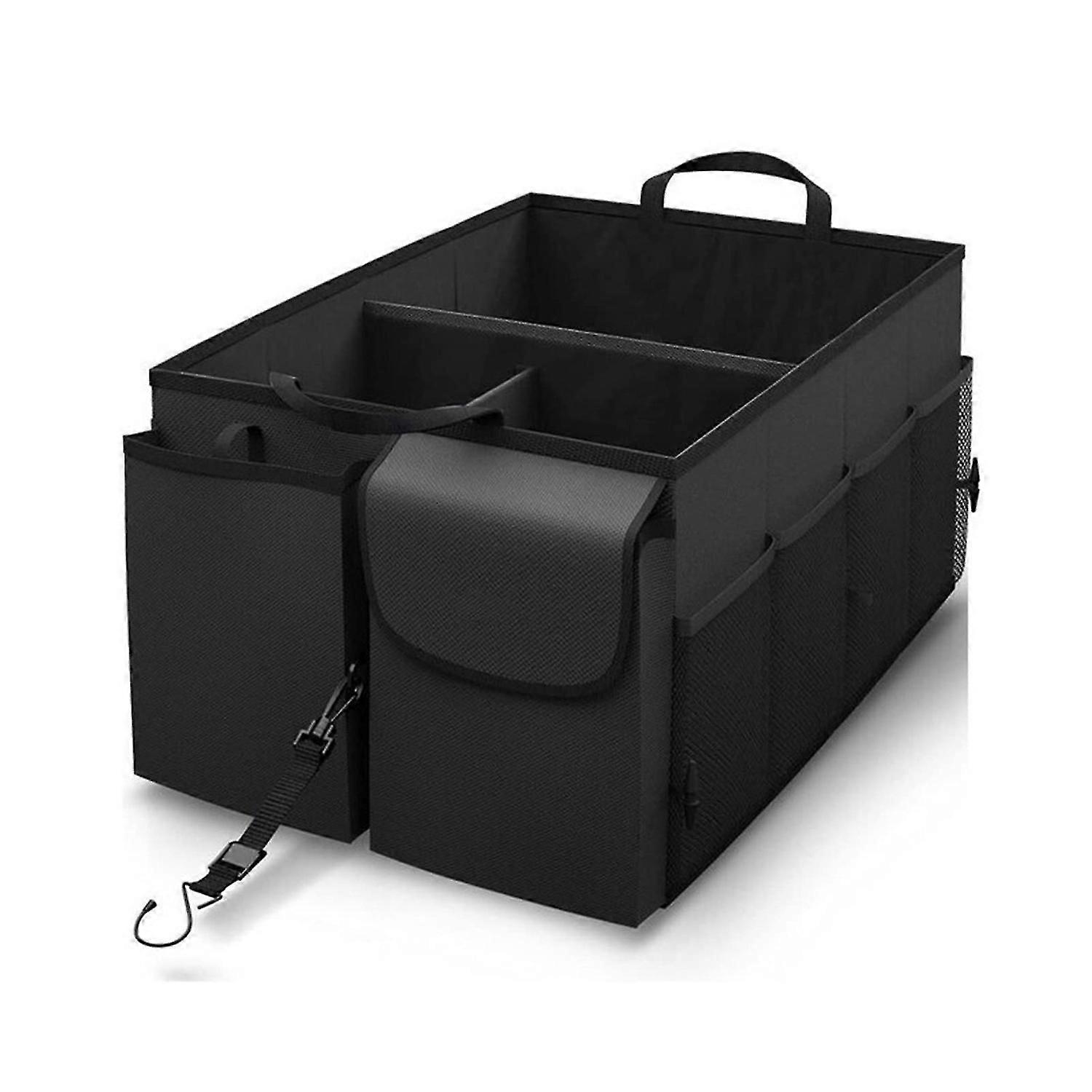 Compact black car trunk organizer with adjustable shoulder straps
